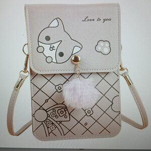 Small Grey Faux  Leather Cross body With Clear Touch Screen